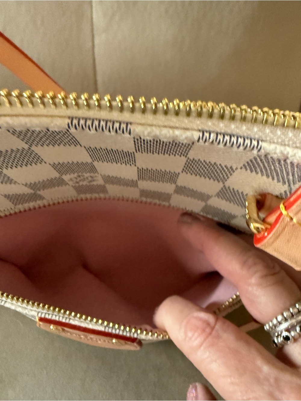 Cream and Gray Damier Azur Canvas Tote with Natural Leather Trim - Picture 9 of 13